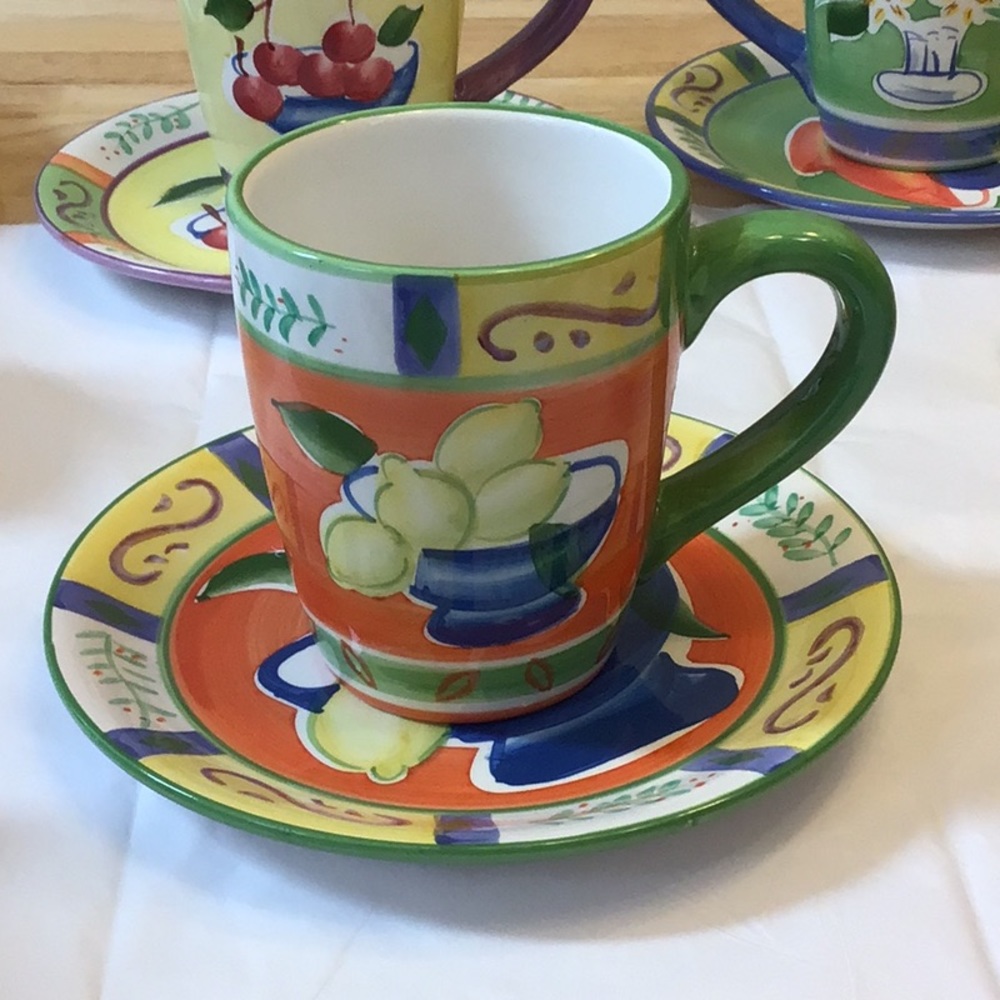 Capri Hand painted large mug and dessert / snack plate set